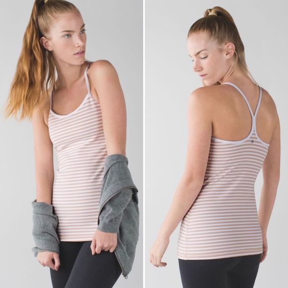 lululemon athletica Tops - Lululemon Power Y Tank Top Narrow Bold Stripe White  Nude
